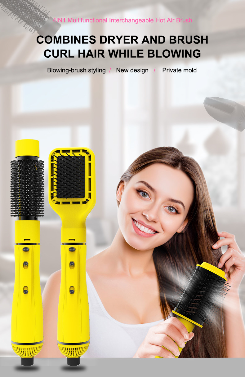 Negative Ion Detachable Hair Dryer Brush Set 4 in 1 DC Motor 24V