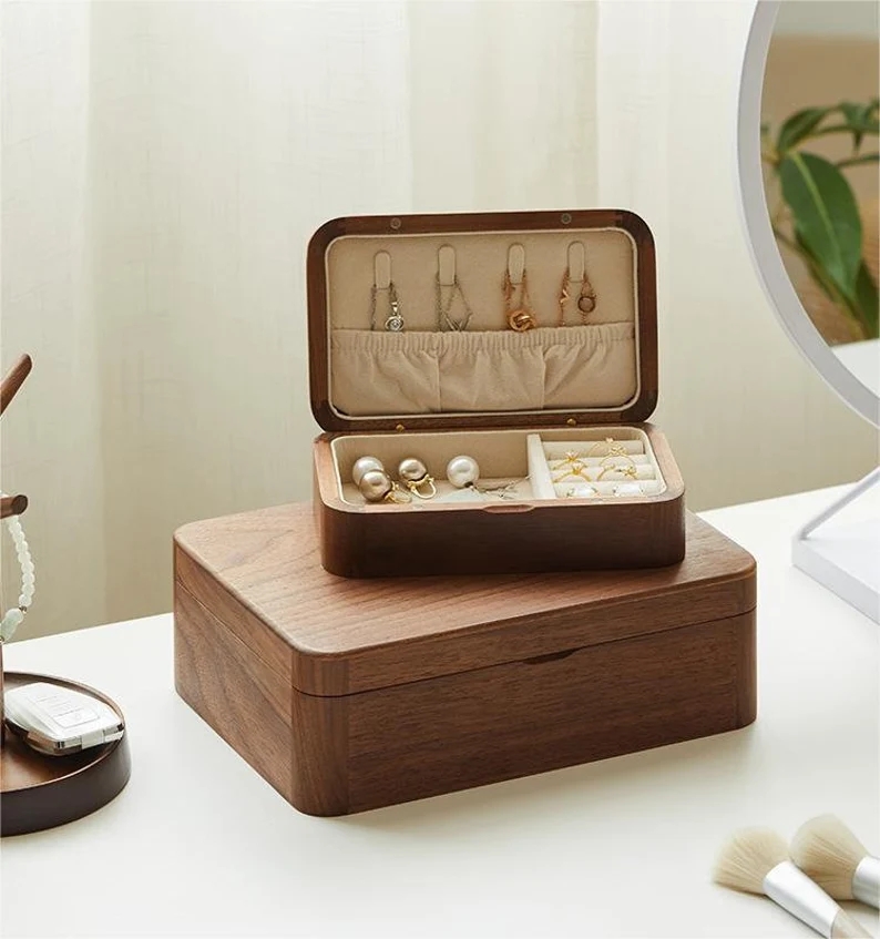 Women Jewelry Box With Drawers Medium Wooden Storage Boxes With Lids
