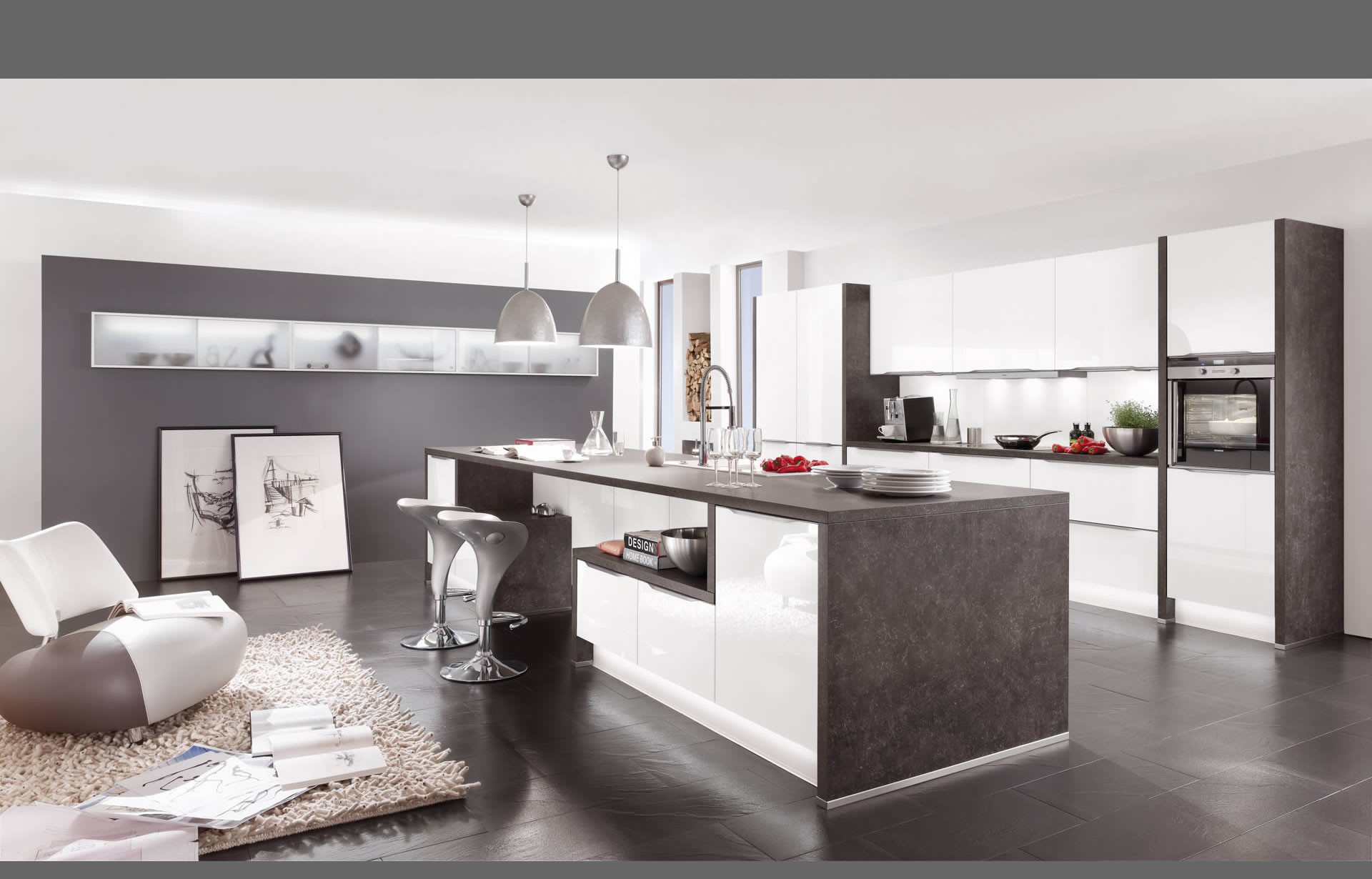 3m Haffle Red Modular Kitchen Cabinet Free Standing Island Cuisine Dangle Complet