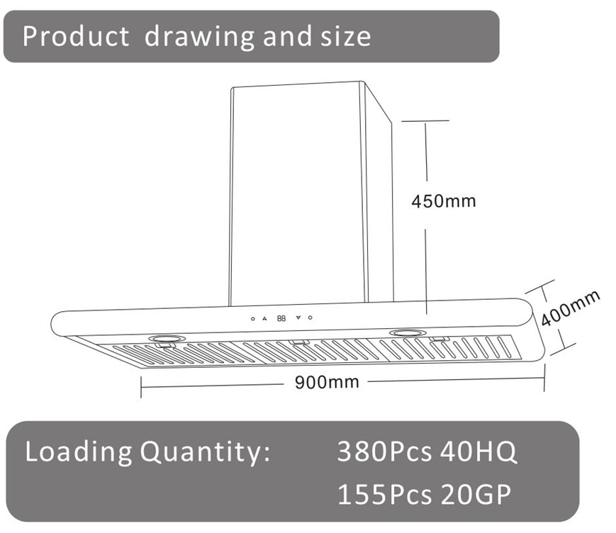 Large Suction High Quality Kitchen Wall Mounted Under Cabinet Range Hood Th-9001