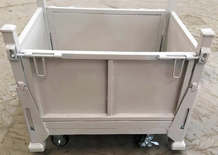 500Kg White Metal Pallet Cage Warehouse Stillages Trolley With Wheels