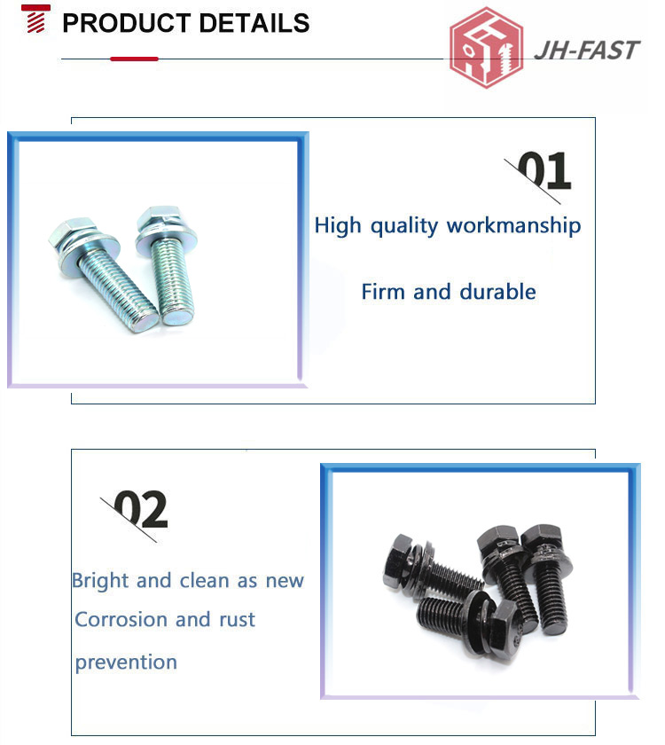 Spring Lock Carbon Steel Black Oxide Hex Bolts Washer Assemblies for Purchase