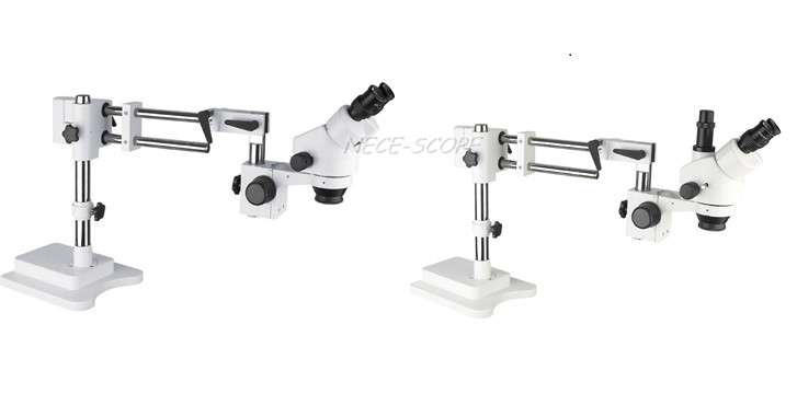 Double Arm Boom Stand Stereo Zoom Microscope With 235MM Long Travel Range