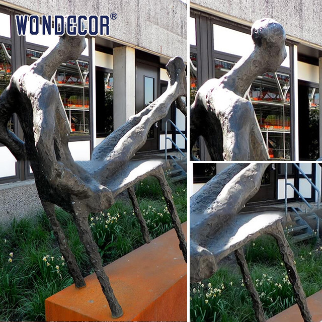 Weather Proof Bronze Garden Ornaments People Sitting And Playing Together