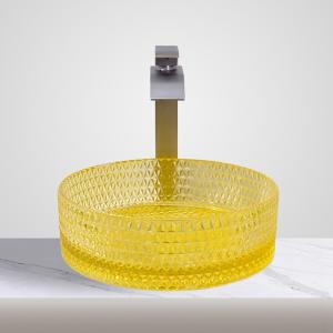 Wholesale Modern Cylinder Glass Washing Basin Bathroom Cabinet Sinks Transparent Yellow Color from china suppliers