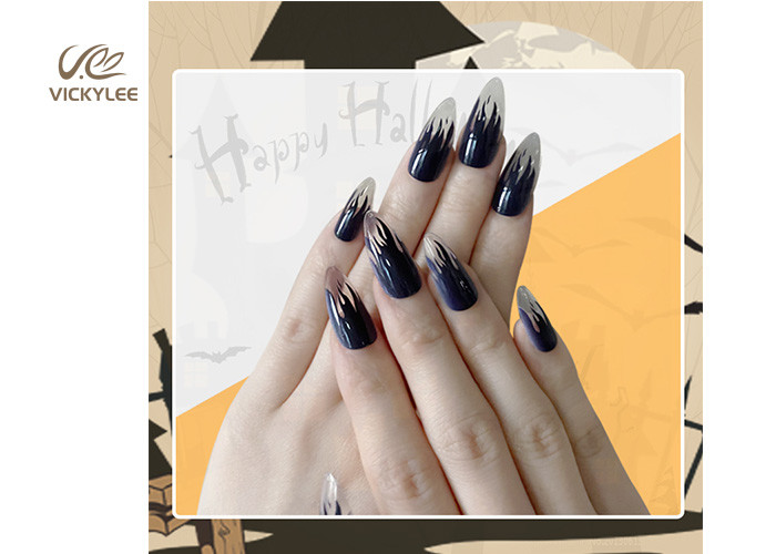 Simple Halloween OEM ODM DIY Fake Nails Glossy Stiletto Print