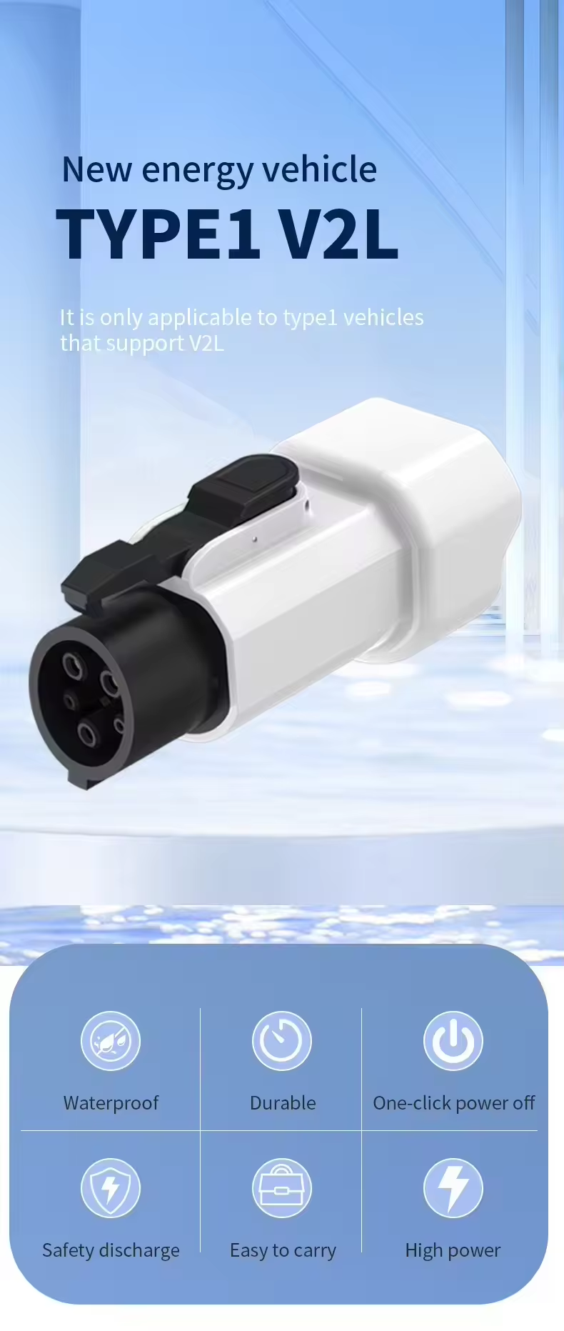 3.5kw 16A Type1 v2l Car Electric Vehicle EV Connectors Charging Adapter with AC Output Current and PC Copper