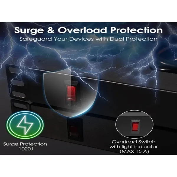 15 AMP Power Supply Control Unit - 9 Outlet Rack Mount Power Strip with AC Noise Filter PDU