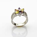 Designer Jewelry Sterling Silver with Yellow Cubic Zircon Flower Gemstone Ring