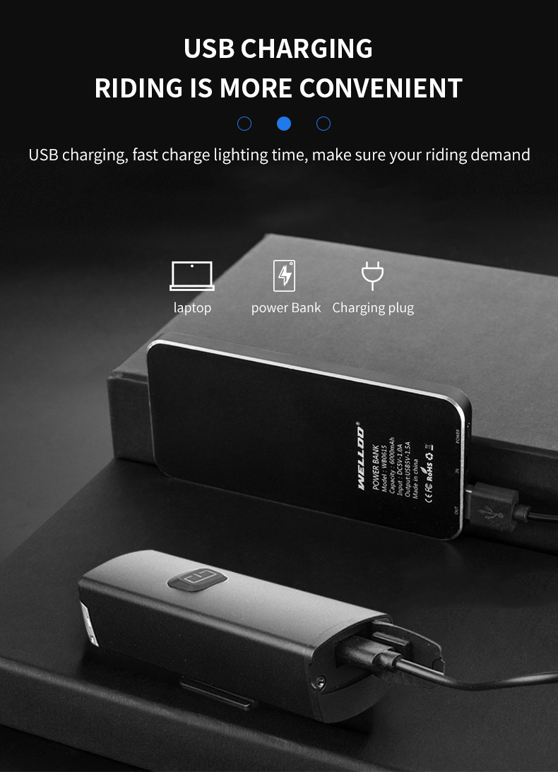 IPX6 Waterproof 2200mAh Battery USB Rechargeable Bike Front Light 600Lms