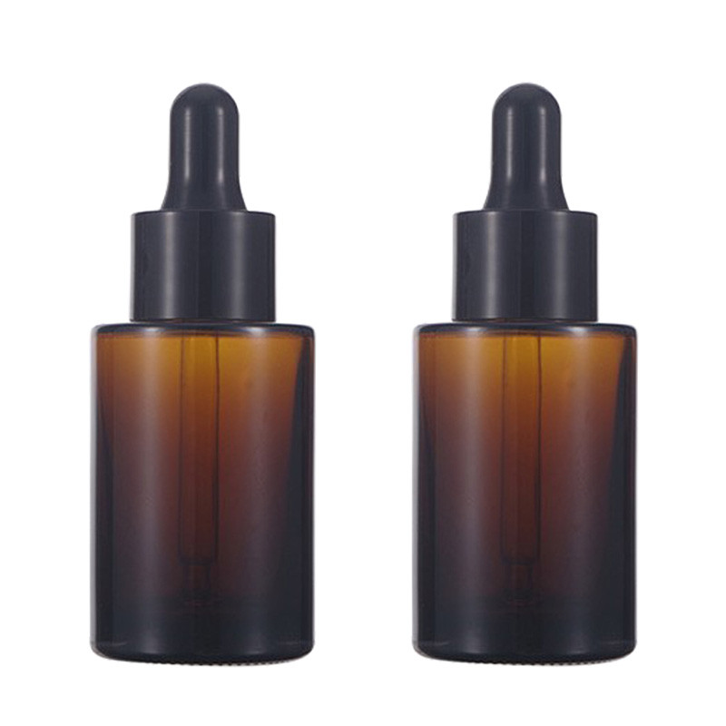 Round Amber Glass Cosmetic Serum Essential Oil Bottle 15ml 30ml 50ml