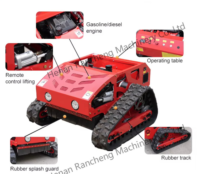 Crawler Type Four Wheel Hybrid Remote Control Lawn Mower 8HP Gasoline Engine