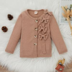 Wholesale Polyester Autumn Spring Children'S Clothing Bow Cardigan Wool Knitted Coat from china suppliers