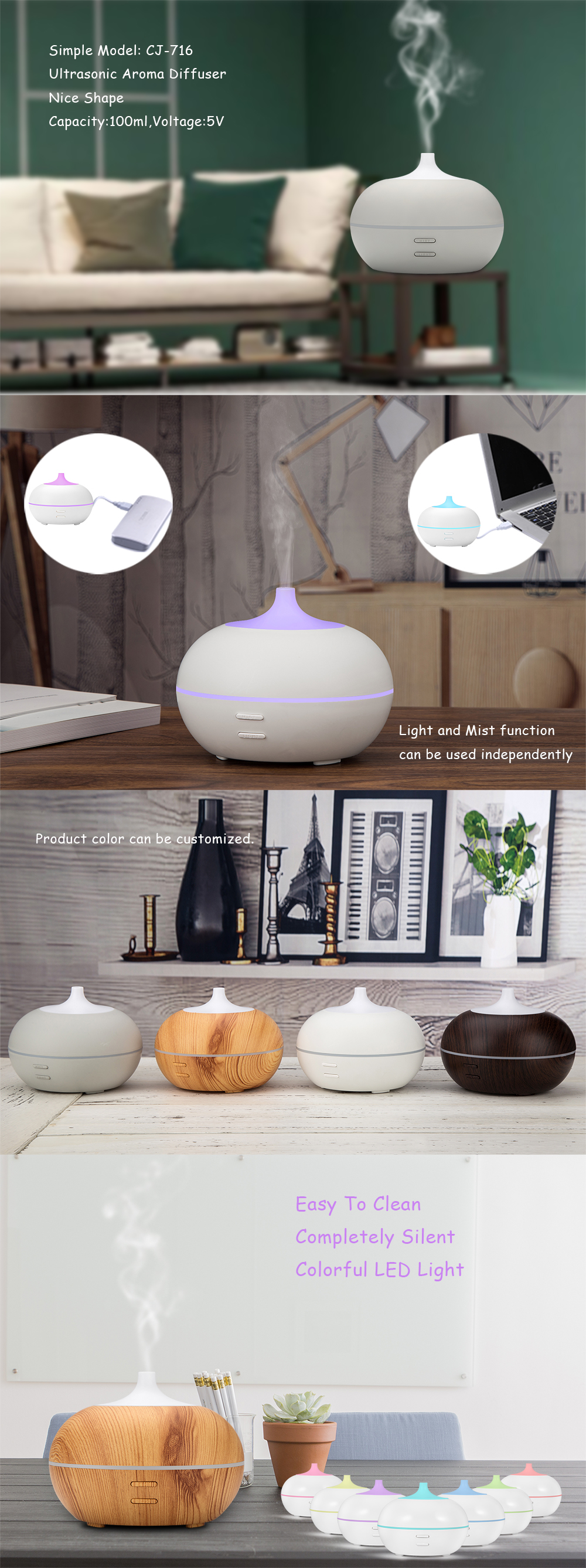 Portable USB Mini Cute Cool Mist Humidifier Essential Oil Diffuser From Indoor