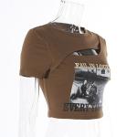 OEM Summer European And American Sexy Female T -Shirts Printing Hollowed