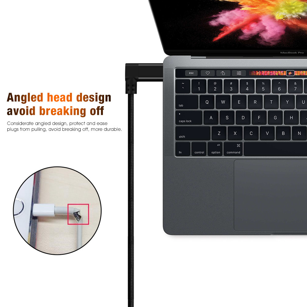 Right Angle 100 Cm USB Type C Cable Black Color Nylon Braid Cable Material