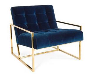 Navy Blue Chair With Metal Frame , Velvet Relax Metal Frame Accent Chair