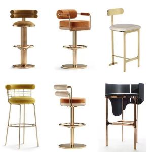 Wholesale Luxury High Backrest Chair Coffee Stainless Steel Bar Chair High Stool For Restaurant from china suppliers