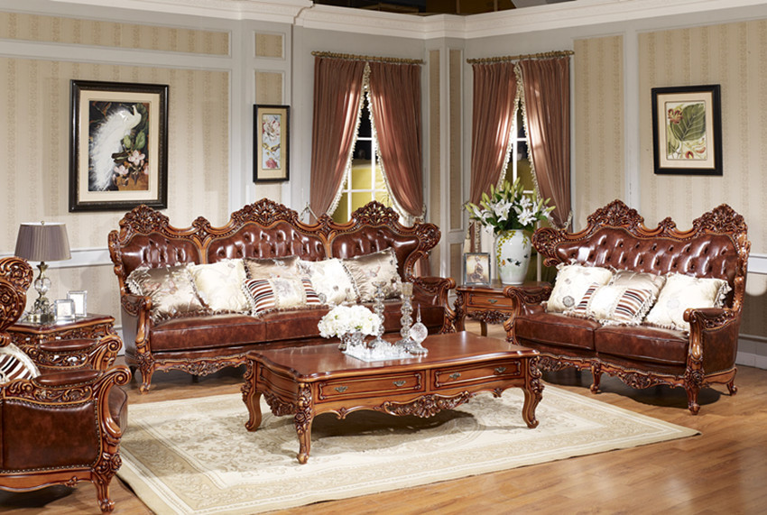 Custom ISO American Luxury Living Room Furniture ISO14001 Royal Leather Sofa Set