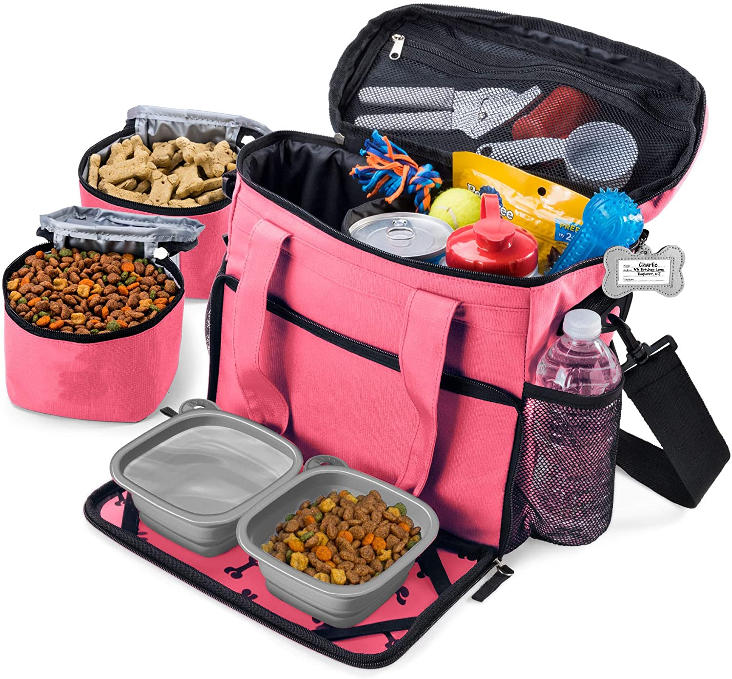 Custom Colors Storage Foldable PET Cat Tote Bag , Dog Travel Tote With Bowl