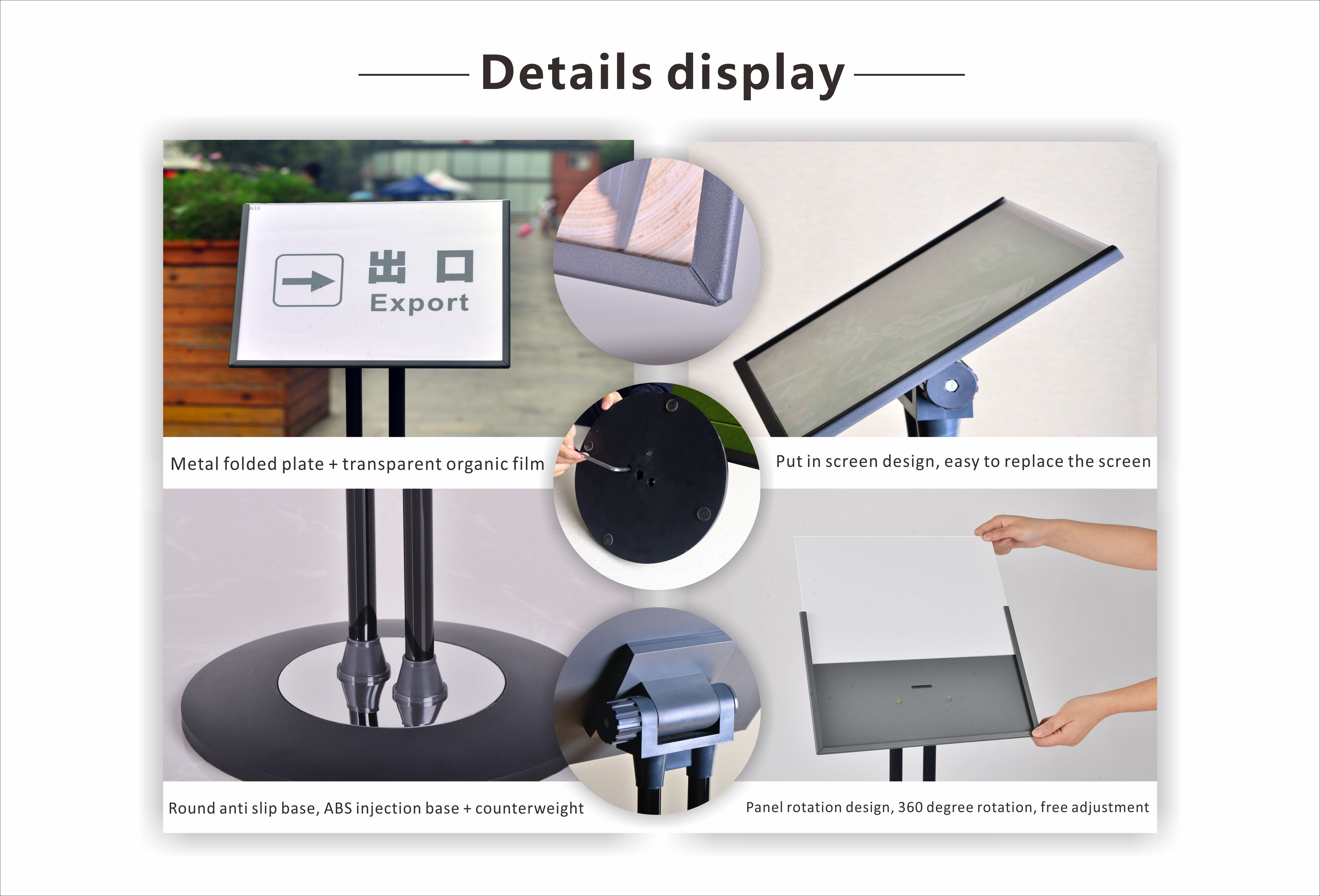 Base 280mm Poster Display Stand Double Pole Frame Angle Adjustable