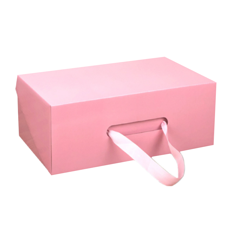 Ribbon Handle Foldable Corrugated Cardboard Handbag Packaging Box for Socks Clothing