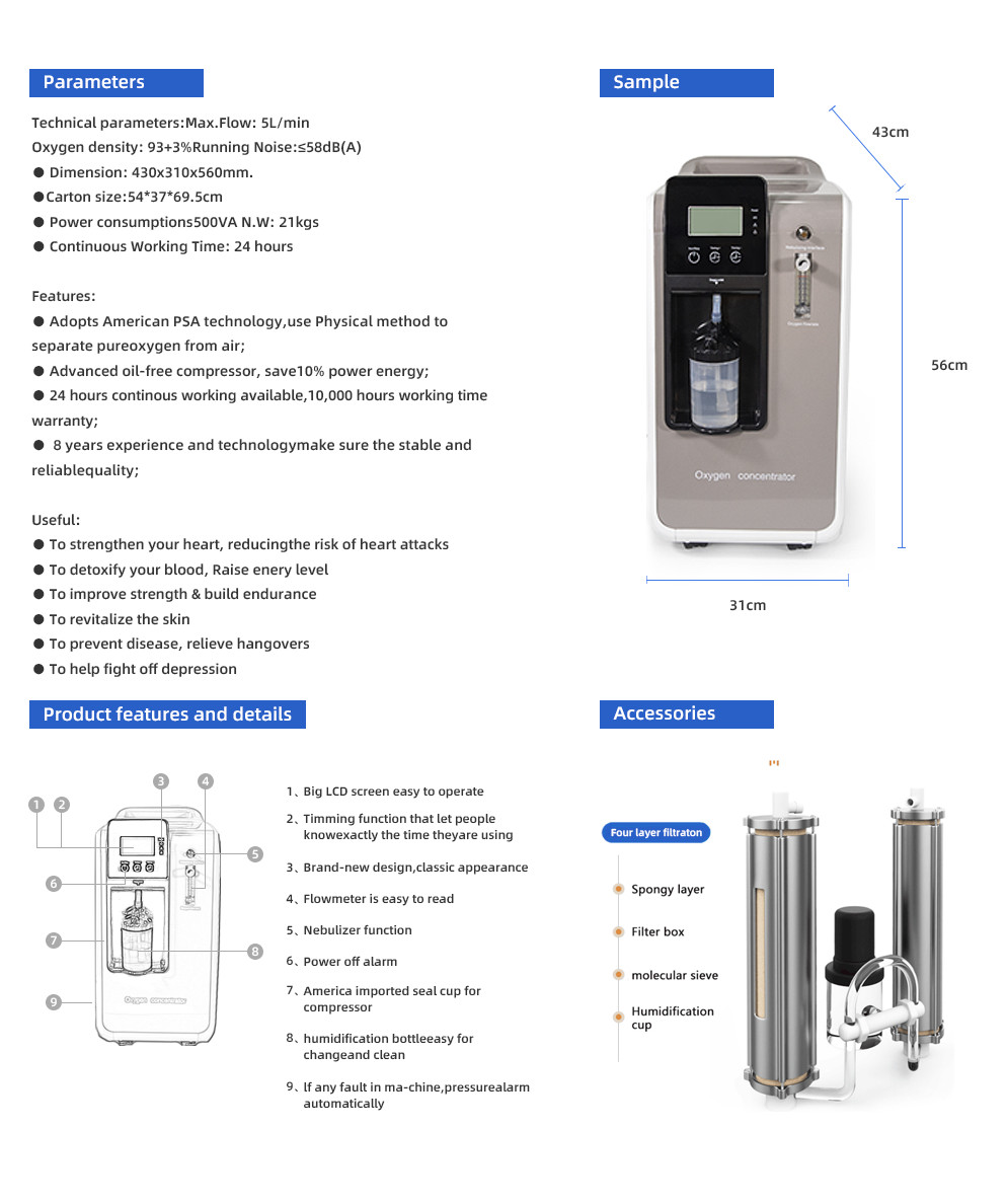 Healthcare Medical Oxygen Concentrator High Purity Continuous Flow Oxygen Concentrator
