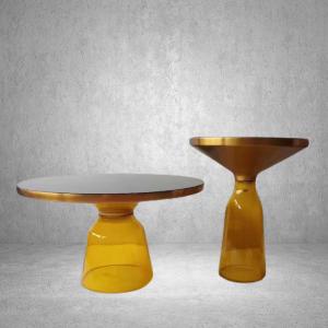 Wholesale Luxury Living Room Furniture Gold Brass Black Temper Glass Top Bell Side Coffee Table from china suppliers