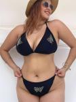 Three Point Large Size Ladies Swimwear Rhinestone Butterfly Va Va Voom Plus