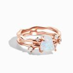 925 Sterling Silver CZ Natural Jewelry Faceted Rainbow Moonstone Three Stone