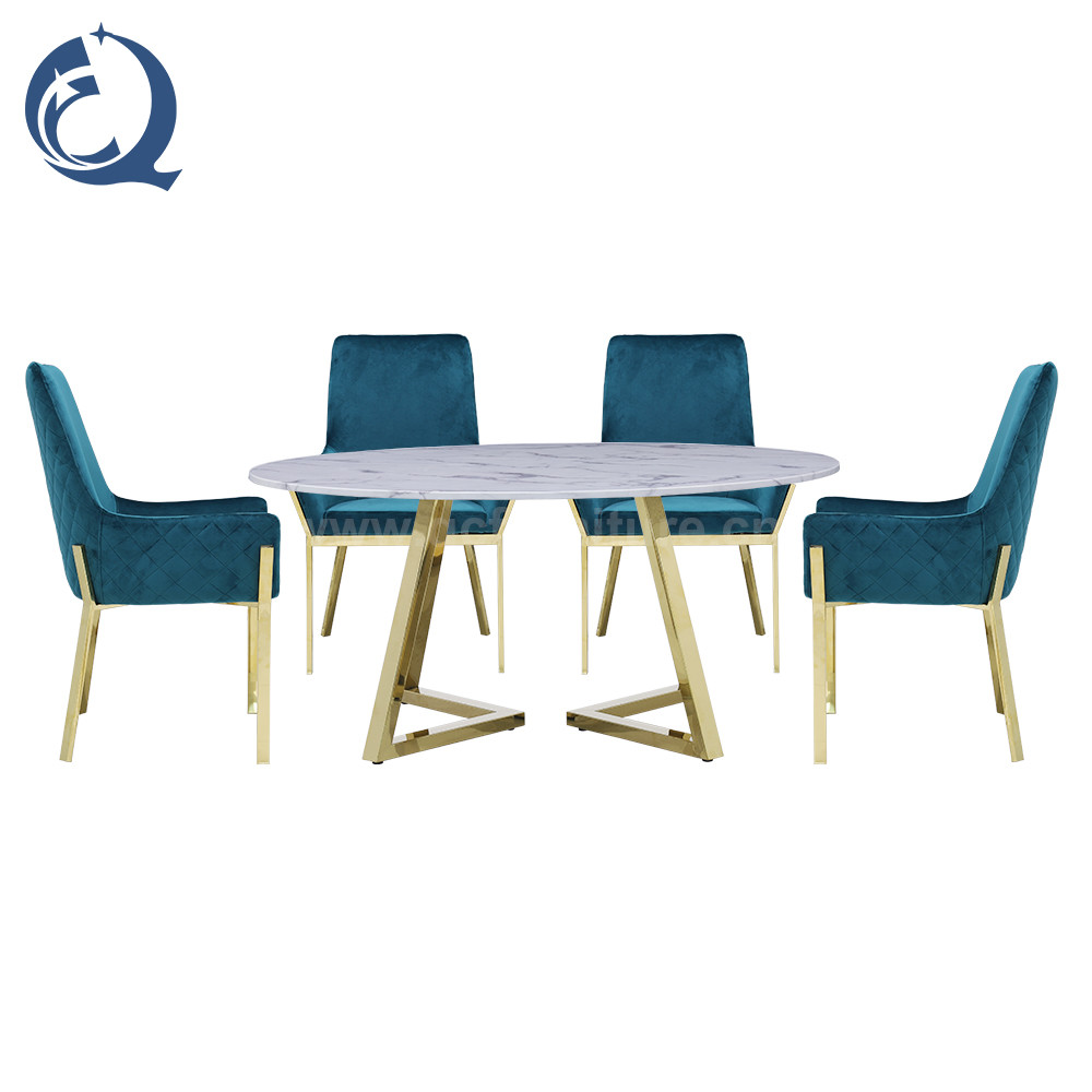 Marble Top SS Dining Tables With Chairs 60" Mid Century 0.41m3/pc