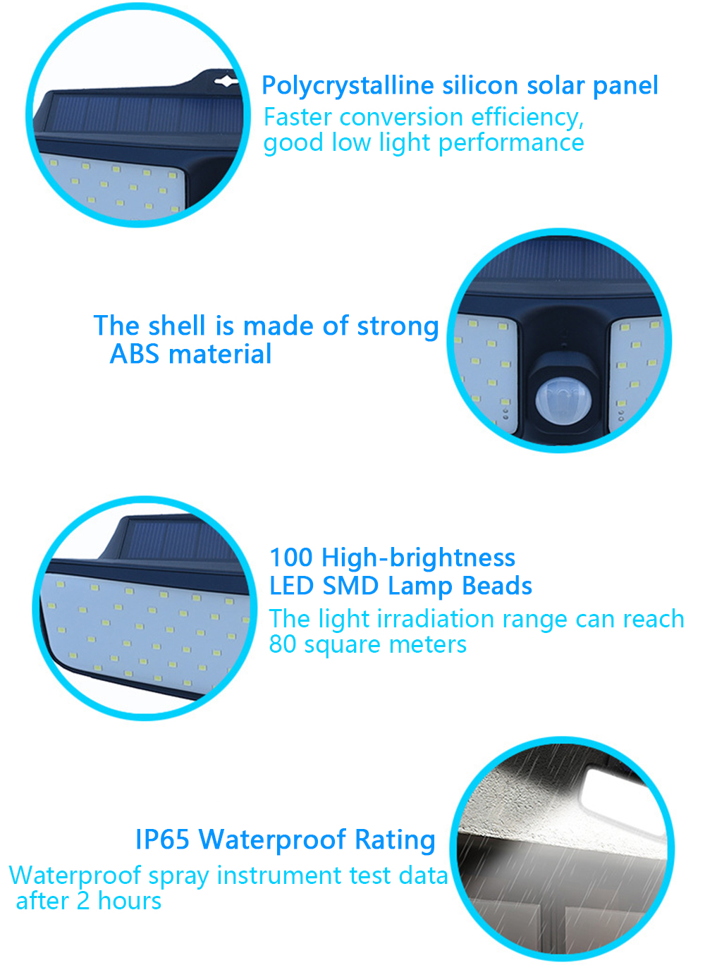 3.7V 1800mAh Garden Solar Lamp 220lm 100LED PIR Motion Sensor Lamp