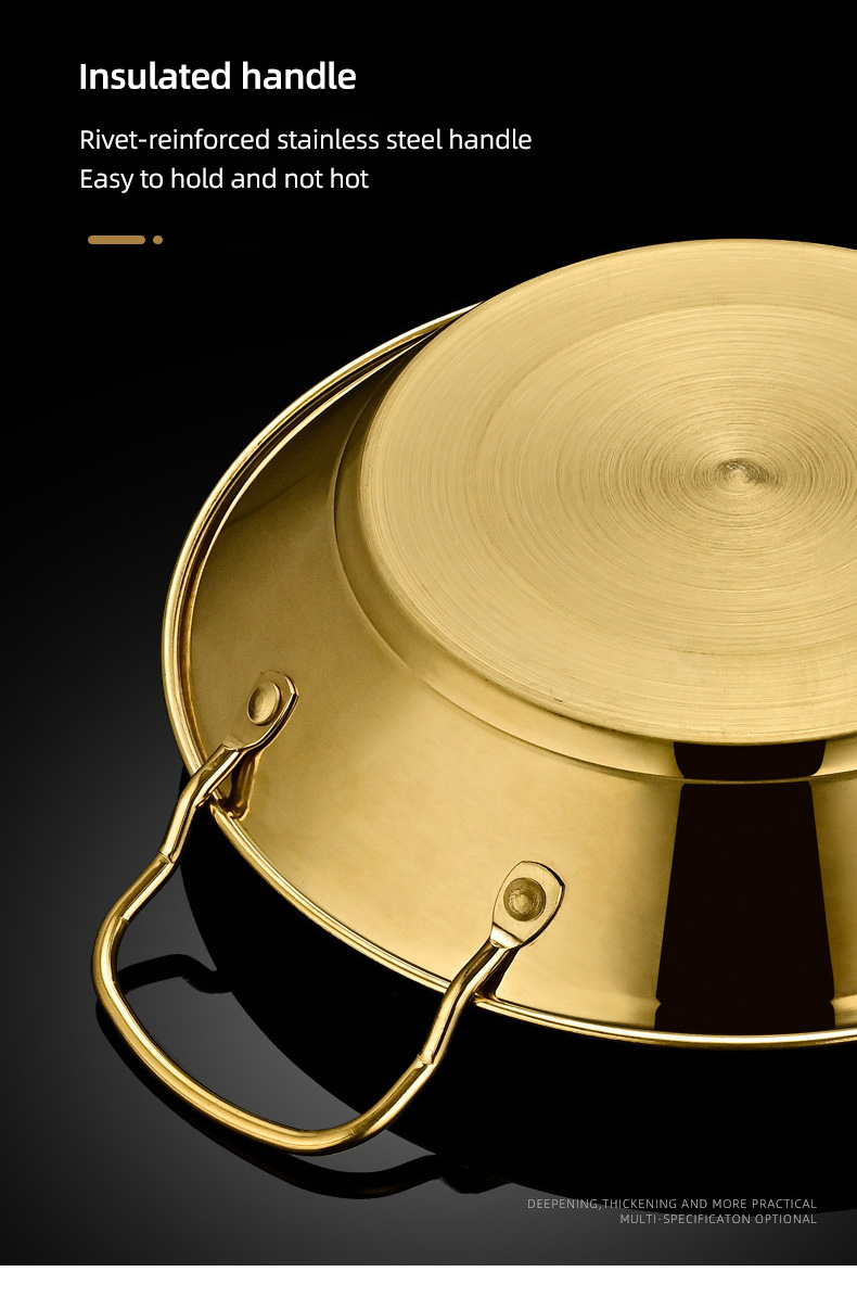 Wholesale TOP Seller Gold Cookware Dry Pan Stainless Steel Ramen Pots Seafood Frying Pan For Kitchen