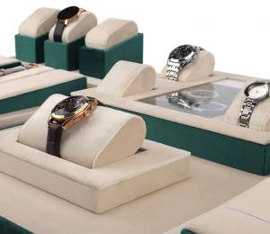 Wholesale Contrast Color Green Cream Velvet Watch Tray With Roll Pillow from china suppliers