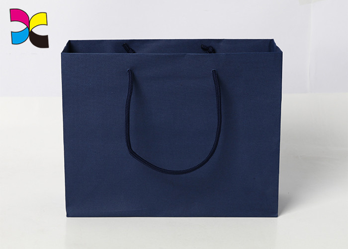 Durable Printed Paper Carrier Bags With Twisted Handles Blue Color