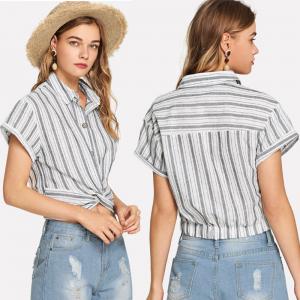Wholesale 2019 Fashion women stripe design blouse with shirt collar from china suppliers