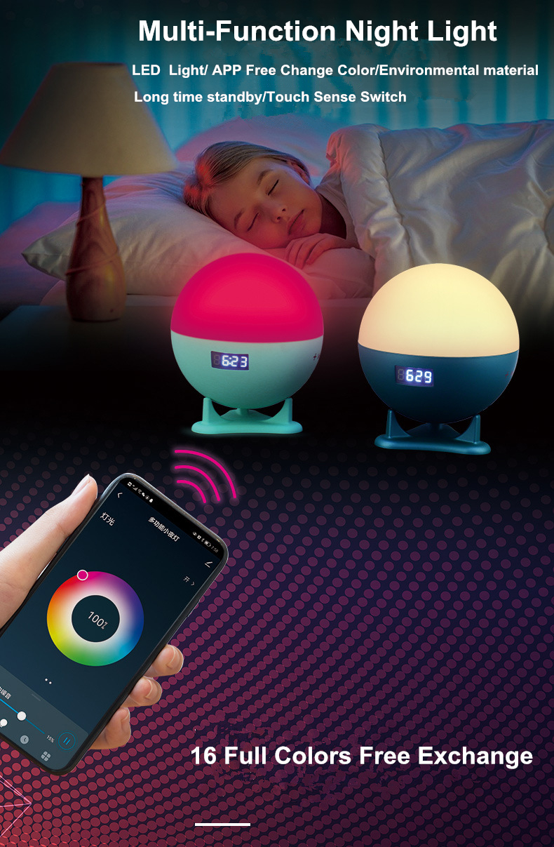 Smart Tuya Wake Up Light Alarm Clock Touch Sense 16 Colors Multi Functional Night Light With Sleep Aid Music For Bedroom