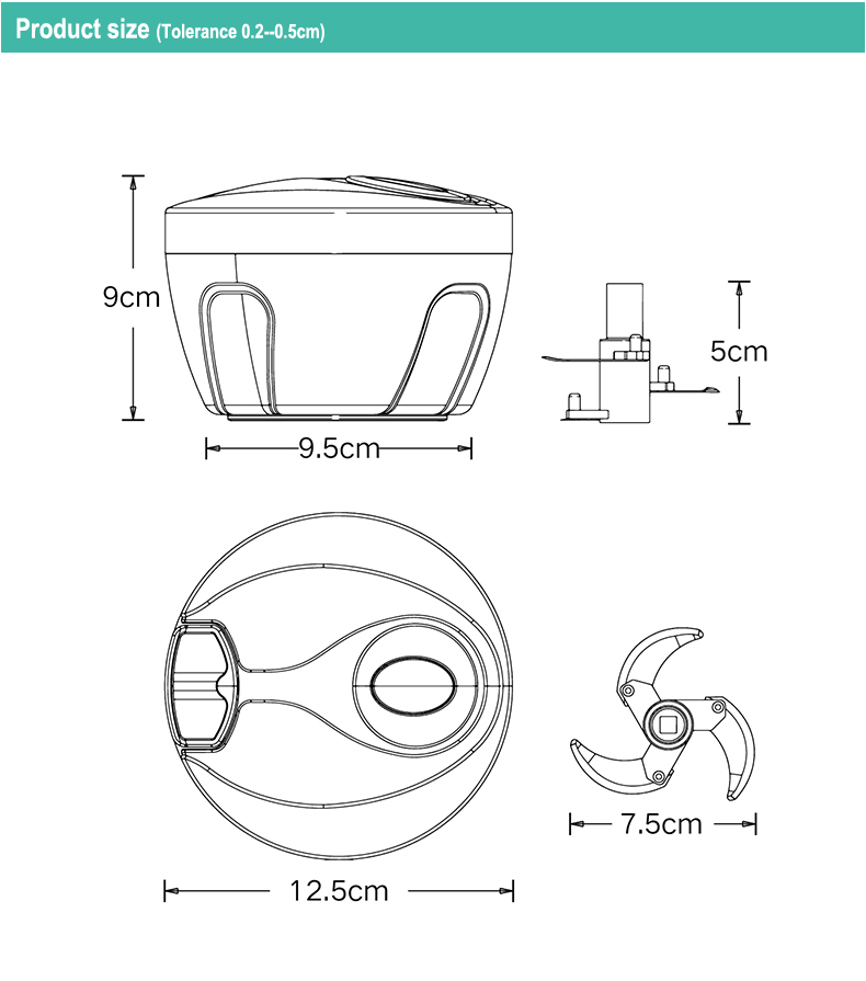 Rust Resistant Kitchen Vegetable Chopper Pull String Food Processor With 4 Interchangeable Blades