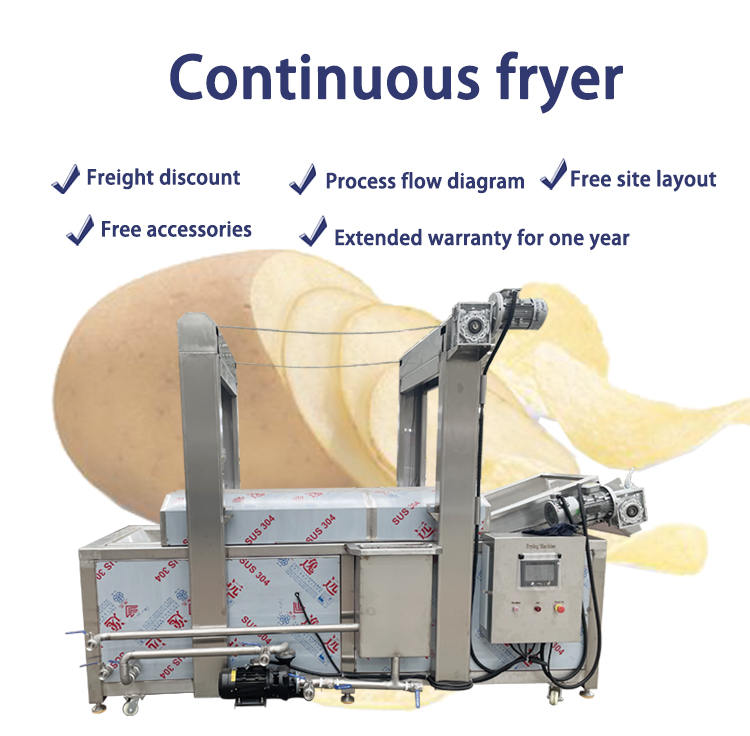 Automatic Filtration Frying Machine for Banana Sweet Potato Flakes Crisps Gas Heating