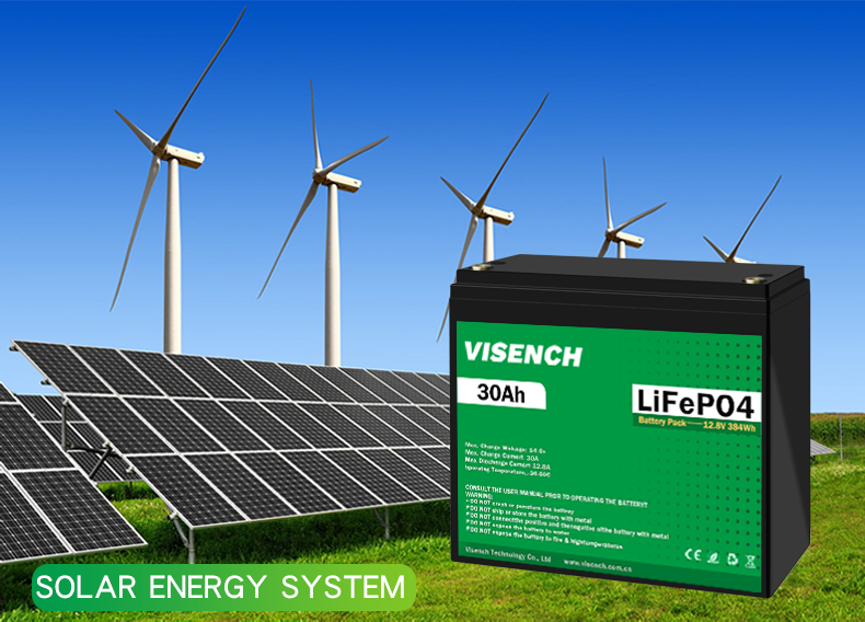 Visench 12V 30Ah Lithium Ion Iron Phosphate Battery Rechargeable 12.8V Lifepo4 Battery Pack