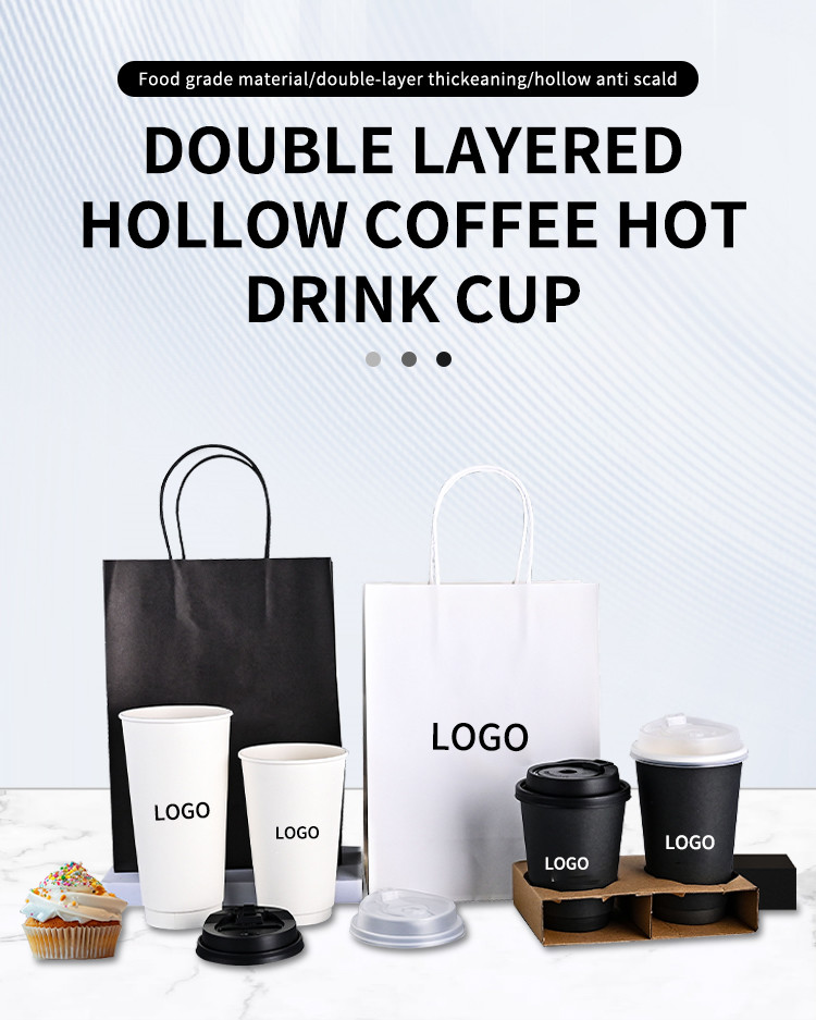 White Kraft Compostable Paper Cups Double Wall Takeaway Coffee Cups With Lids