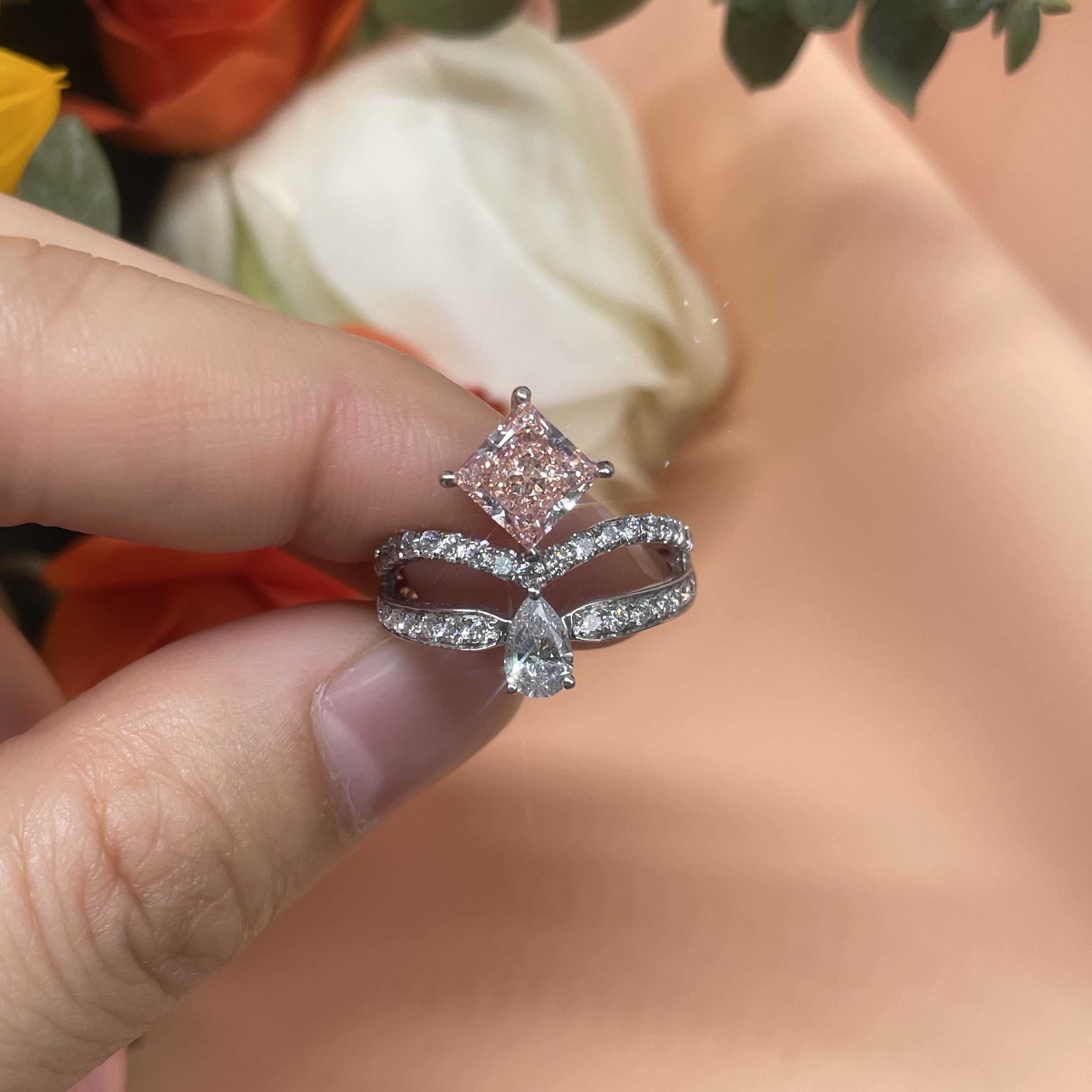 Certified Lab Diamond Jewelry Pink Princess Diamond Custom-Made Fancy Diamond Ring