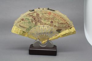 Wholesale Luxury 304 Stainless Steel Metal Gold Folding Fan For Decoration 85*54mm Etch Technique from china suppliers