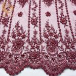 Elegant Bridal Red Beaded Lace Fabric African Style Customized For Dress