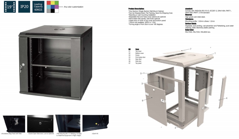 Wall-Mounted Fiber Optic Server Rack for Server Chassis Cabinet and Network Cabinet