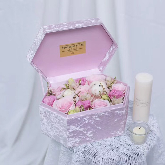 Hexagon Shape Cardboard Paper Box for Roses and Ice Flowers 28*17*14cm or Custom Size