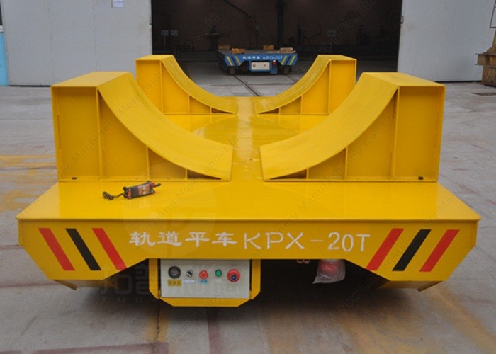 10T Production Line Plastic Coils Handling Railway Mounted Rail Guided Transfer Cart With V-Frame