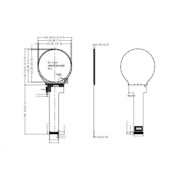 Sunlight Readable Round 2.1 Inch 1000nits TFT LCD Screen 480x480 Resolution LCD Module