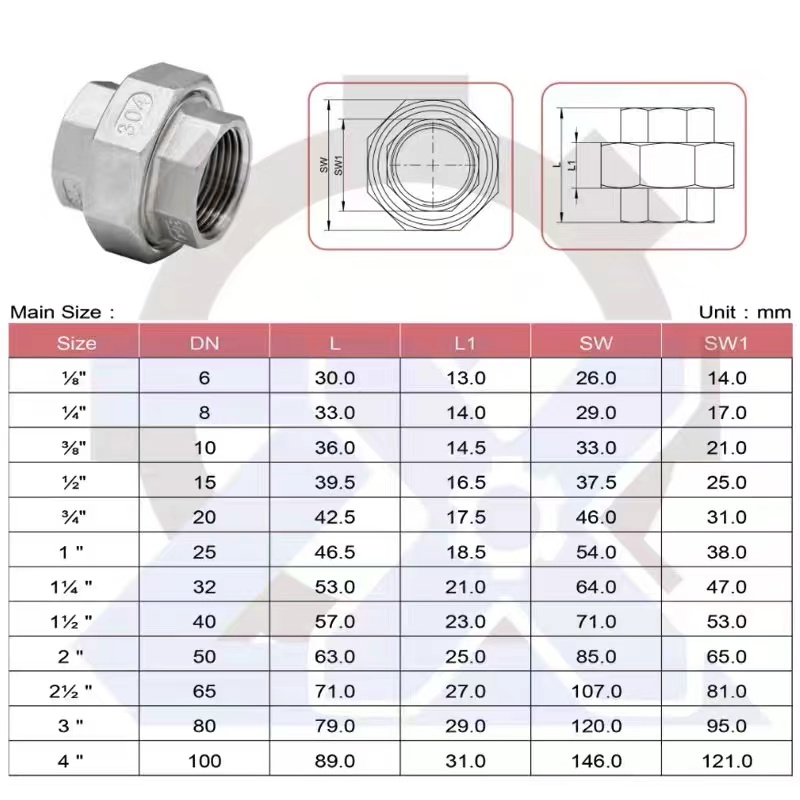 Hexagon Head Stainless Steel Double Internal Thread Coupling Connector NPT BSP 1/4''-4.0