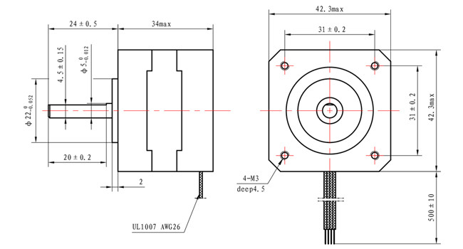 1.8 Degree NEMA 17 Stepper Motor DC 24V High Precision 4 Leads